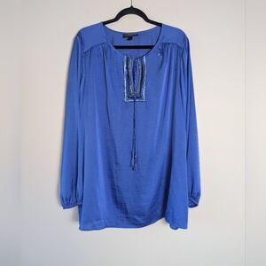 22/24 Lane Bryant Blue Embroidered Beaded Boho Top